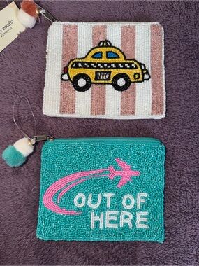 Francesca's 🩵 Beaded Pouches w Pink Airplane and Yellow Taxi 🚕